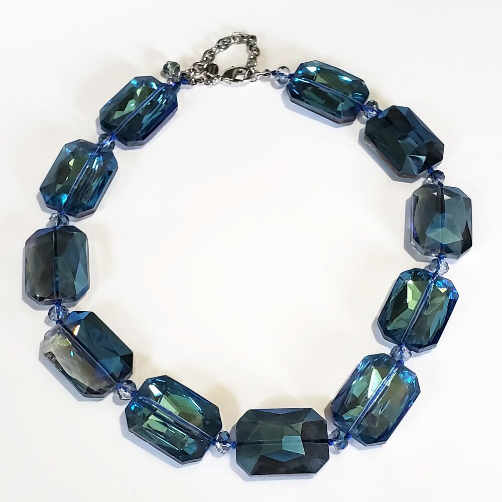 Leslie Danzis Chunky Faceted Glass Beads Statement Necklace 23"